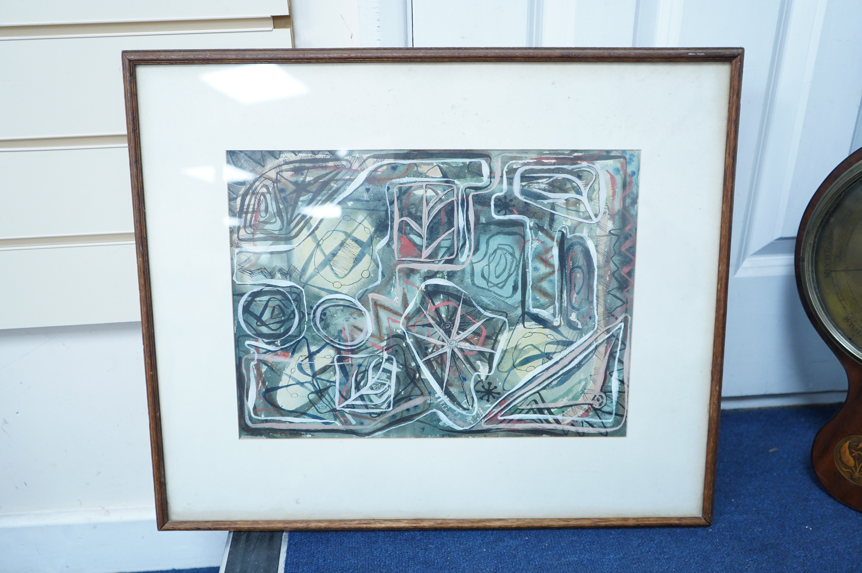 C. Wollaston, 'Chambers of the mind', signed, James Bourlet & Sons labels verso to include RBA winter 1953, watercolour and mixed media, 27 x 38cm